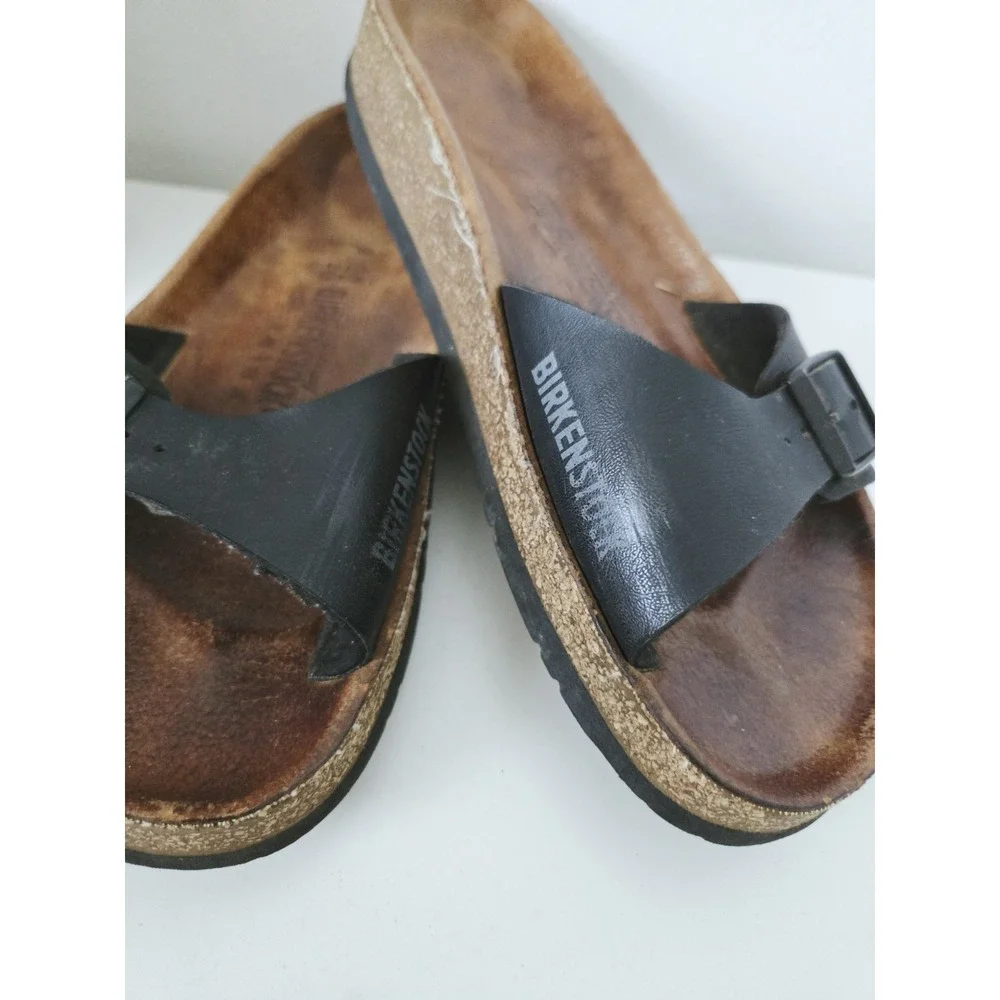 Birkenstock Relax Black Leather Madrid Single Strap Sandals‎ Women's EU38/US7